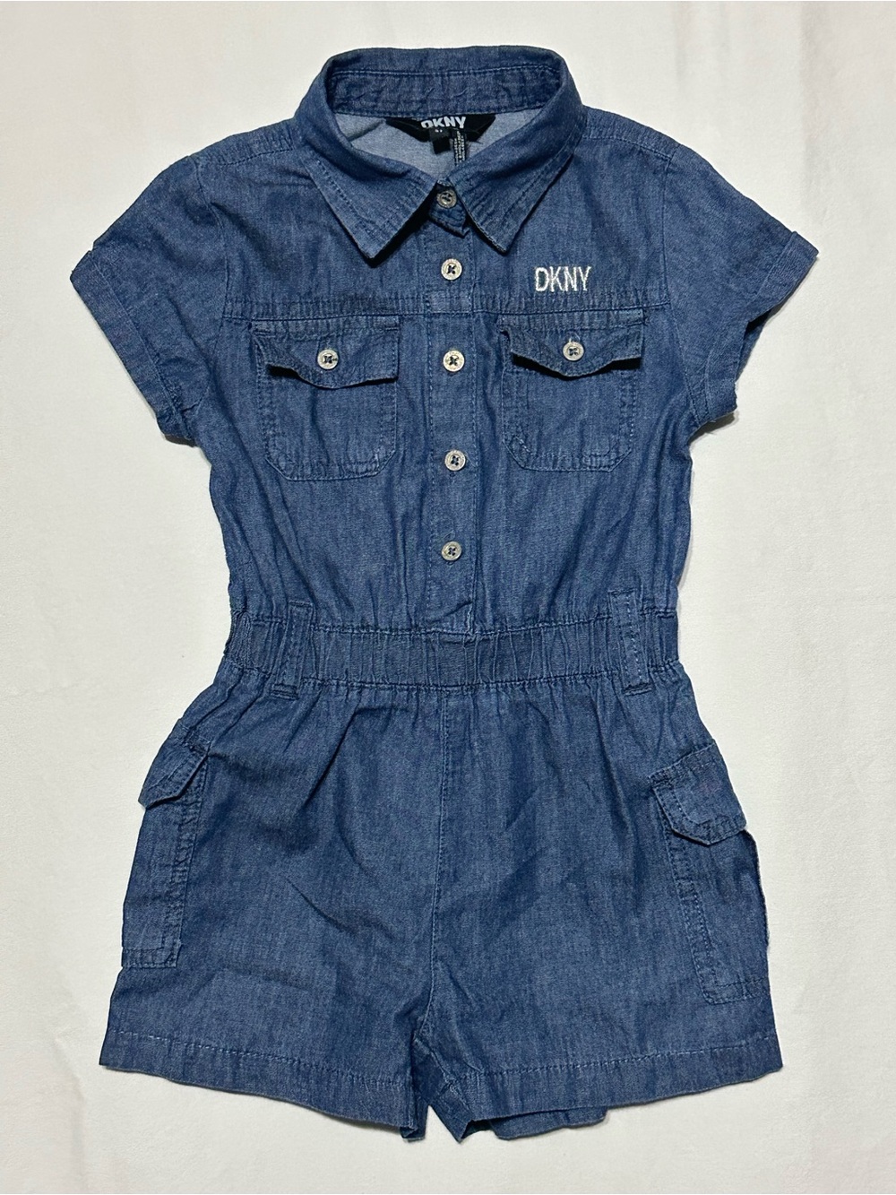 DKNY Girls' Dark Blue Denim Short Romper